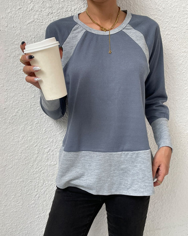 Waffle-Knit Round Neck Raglan Sleeve Tee