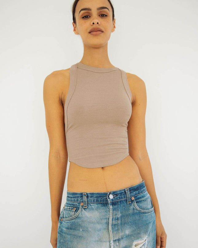 Halter Neck Ribbed Cropped Top