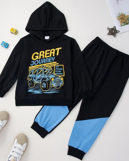 Graphic Hooded Top and Contrast Pants Set