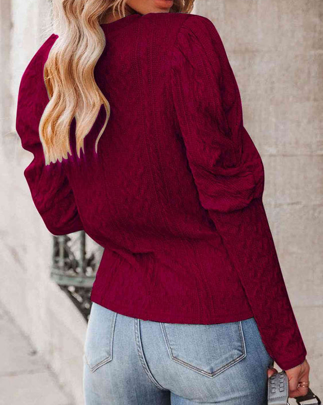 Round Neck Puff Sleeve Knit Top