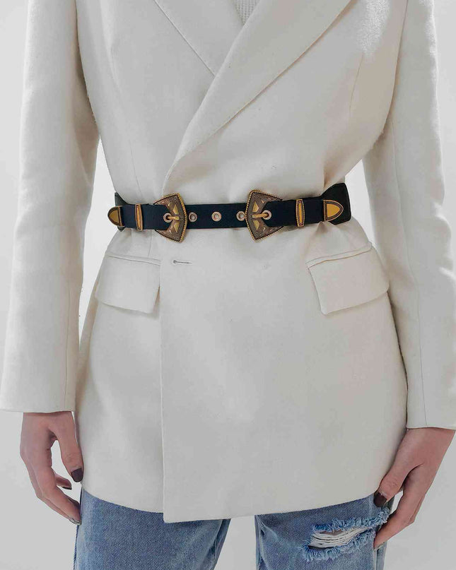 Double Buckle PU Leather Belt