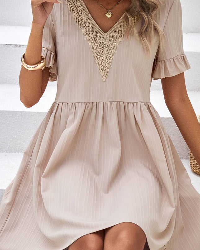 V-Neck Flounce Sleeve A-Line Dress