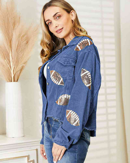 Football Patch Raw Hem Shacket