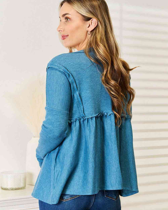Jade By Jane Full Size Frill Trim Babydoll Blouse