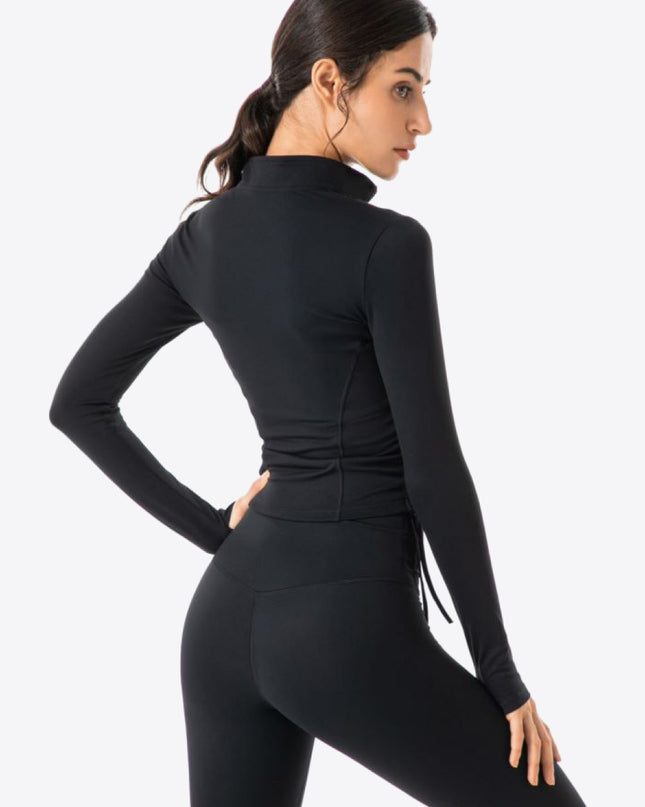Side Drawstring Zip-Up Sports Jacket