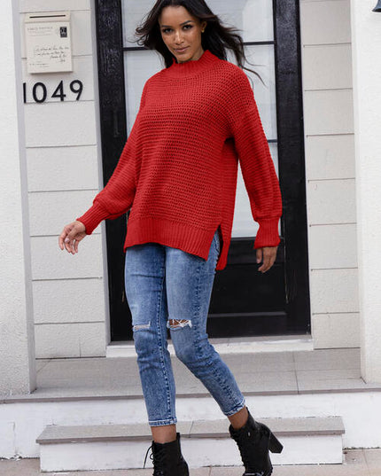 Round Neck Slit Sweater