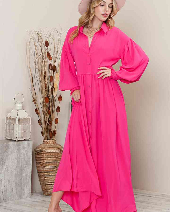 Collared Neck Button-Up Maxi Dress