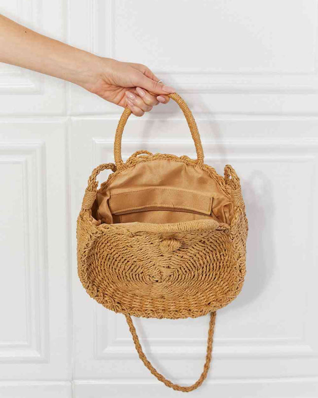 Justin Taylor Feeling Cute Rounded Rattan Handbag in Camel