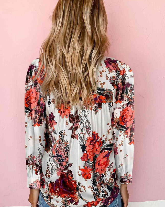 Floral Print Round Neck Long Sleeve Blouse