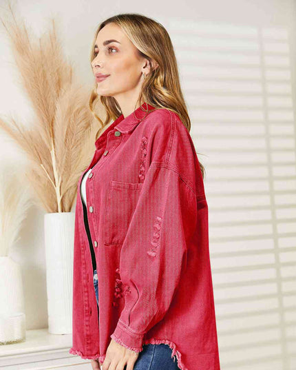 Distressed Raw Hem Denim Jacket