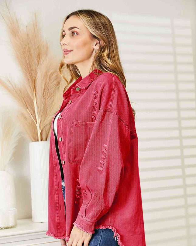 Distressed Raw Hem Denim Jacket