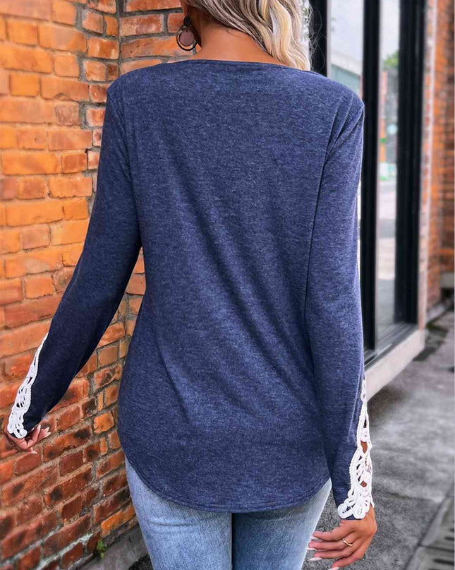Half Button Lace Detail T-Shirt