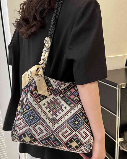 Braided Strap Polyester Tote Bag
