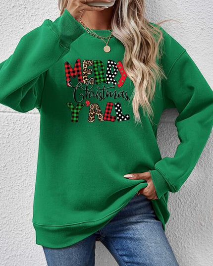 Letter Graphic Round Neck Long Sleeve Sweatshirt