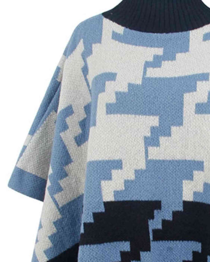 Turtleneck Pom-Pom Trim Poncho