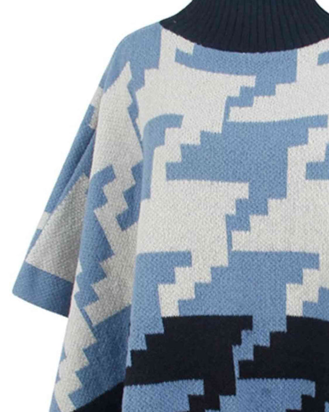 Turtleneck Pom-Pom Trim Poncho