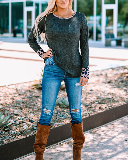 Leopard Round Neck Ribbed Top