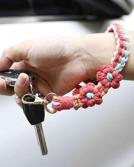 Flower Shape Wristlet Zinc Alloy Closure Macrame Key Chain
