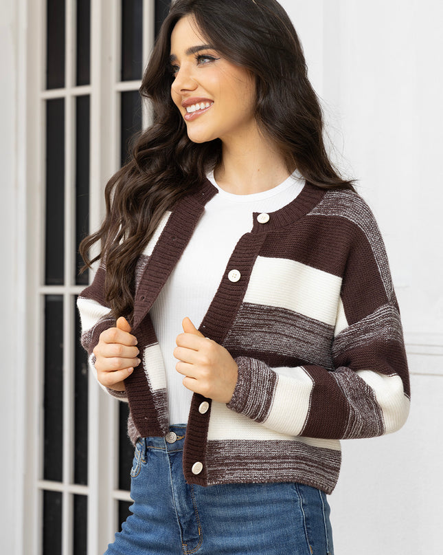 Striped Button Up Long Sleeve Cardigan