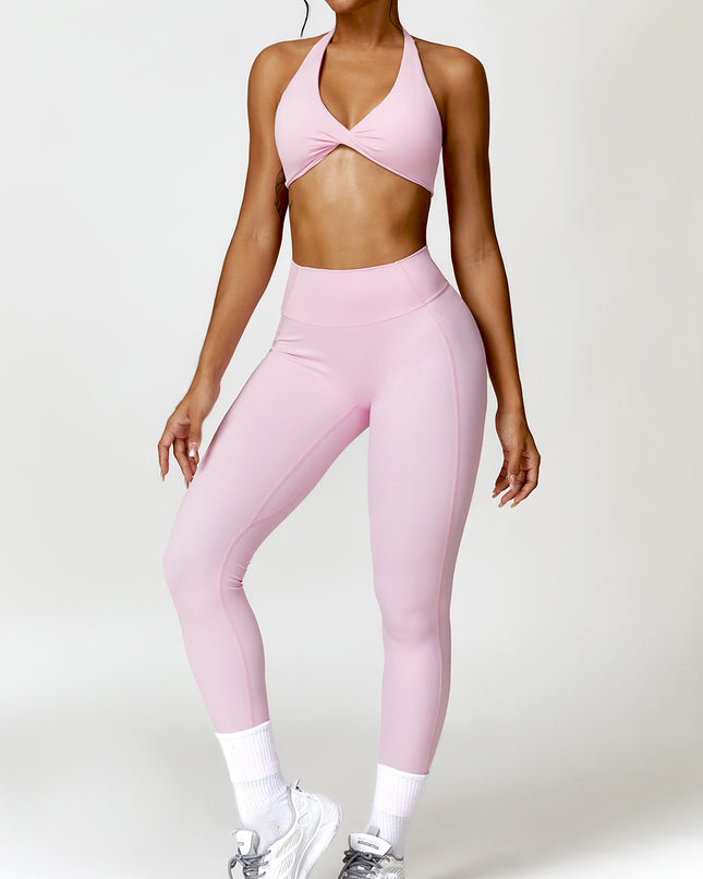 Twisted Halter Neck Bra and High Waist Leggings Active Set