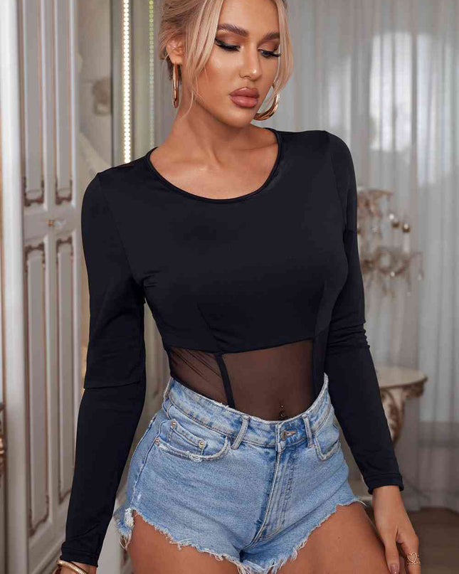 Spliced Mesh Long Sleeve Bodysuit
