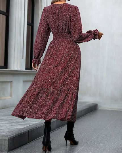 V-Neck Flounce Sleeve Dress