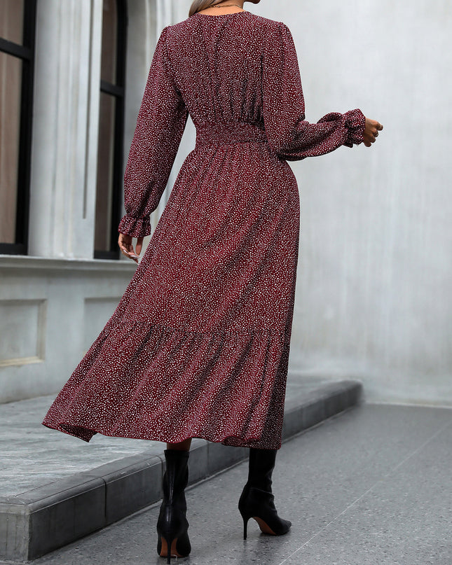 V-Neck Flounce Sleeve Dress