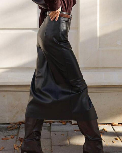 PU Slit Midi Skirt