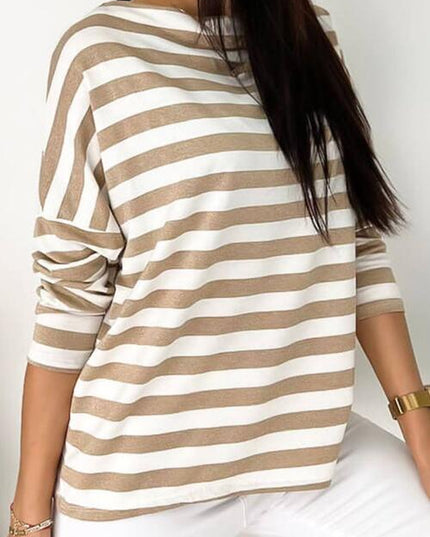 Striped Round Neck Long Sleeve Blouse