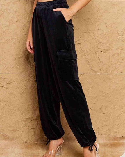 HYFVE Chic For Days High Waist Drawstring Cargo Pants in Black