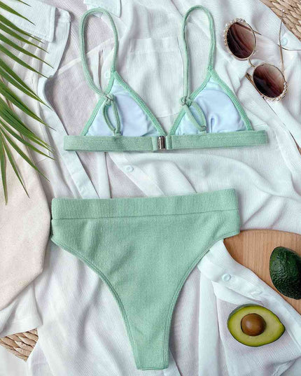 Spaghetti Strap Ribbed Bikini Set