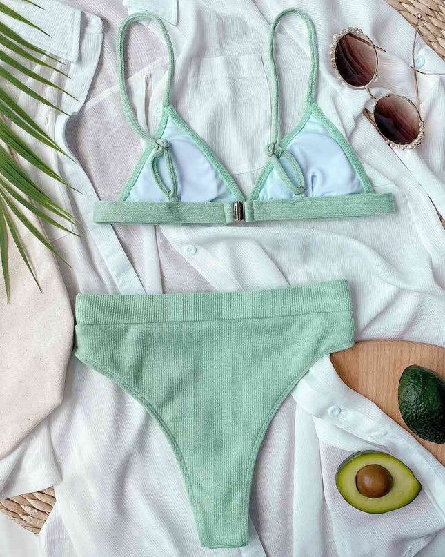 Spaghetti Strap Ribbed Bikini Set