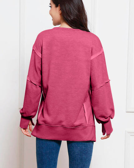 Exposed Seam High-Low Slit Sweatshirt