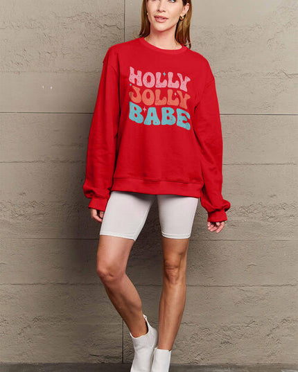 Simply Love Full Size HOLLY JOLLY BABE Long Sleeve Sweatshirt