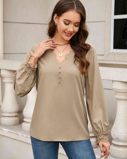 V-Neck Long Sleeve Blouse