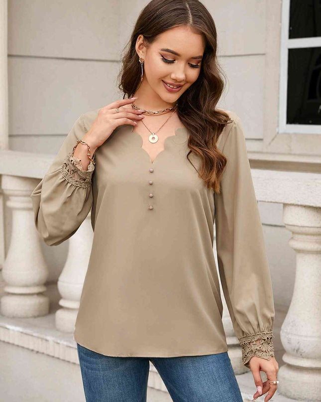 V-Neck Long Sleeve Blouse