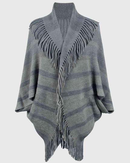 Fringe Detail Open Front Poncho