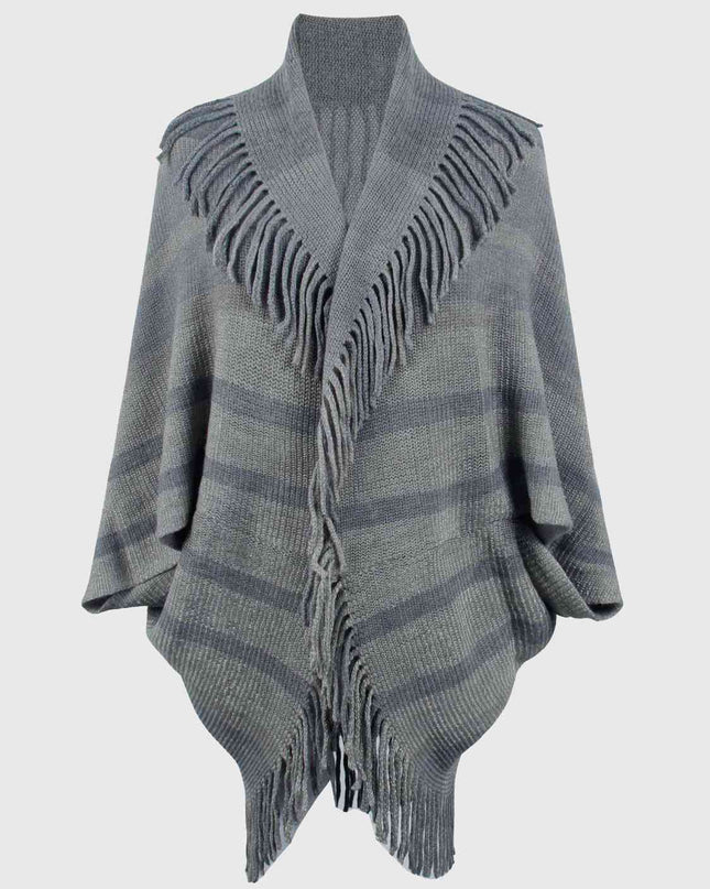 Fringe Detail Open Front Poncho