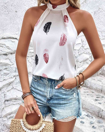 Feather Print Grecian Neck Tank