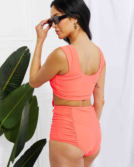 Marina West Swim Sanibel Crop Swim Top and Ruched Bottoms Set in Coral