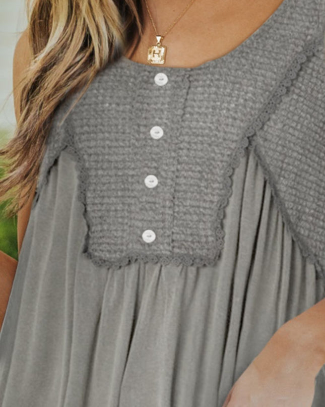 Decorative Button Scoop Neck Tank