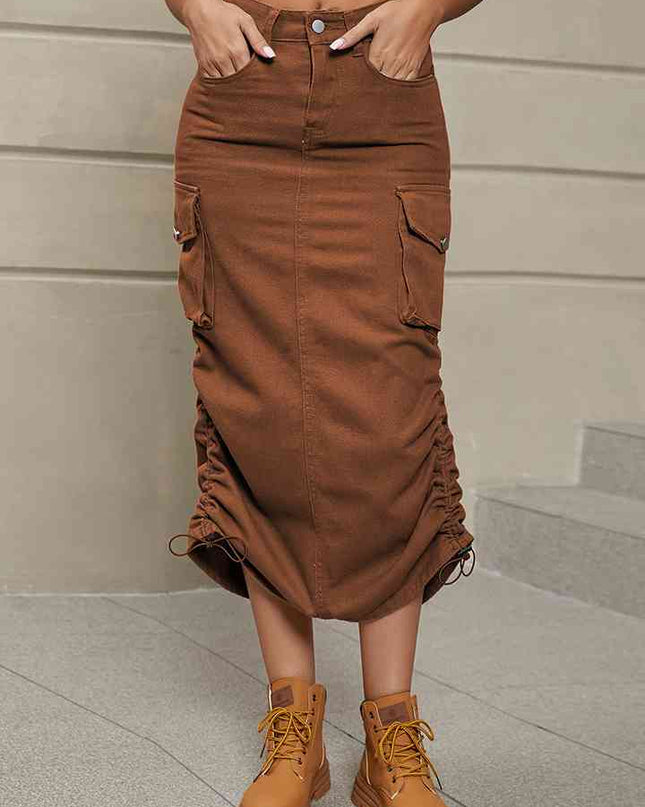 Drawstring Denim Skirt with Pockets