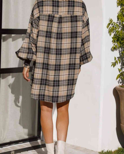 Plaid Lantern Sleeve Shirt