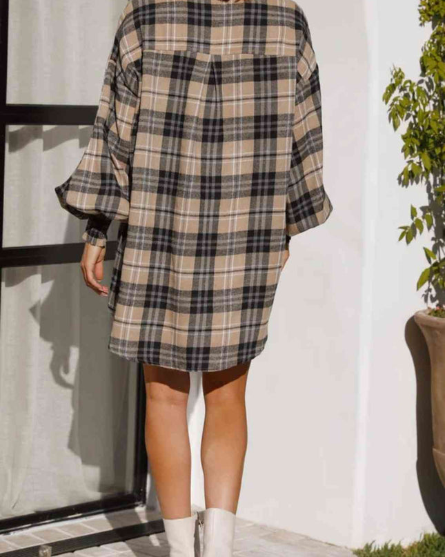 Plaid Lantern Sleeve Shirt