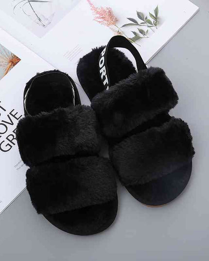 Faux Fur Open Toe Slippers