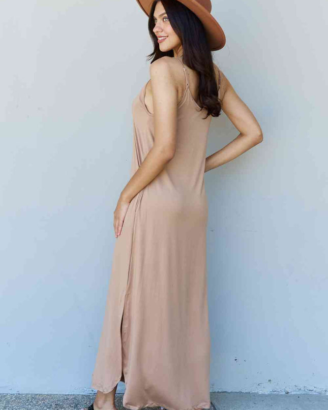 Ninexis Good Energy Full Size Cami Side Slit Maxi Dress in Camel