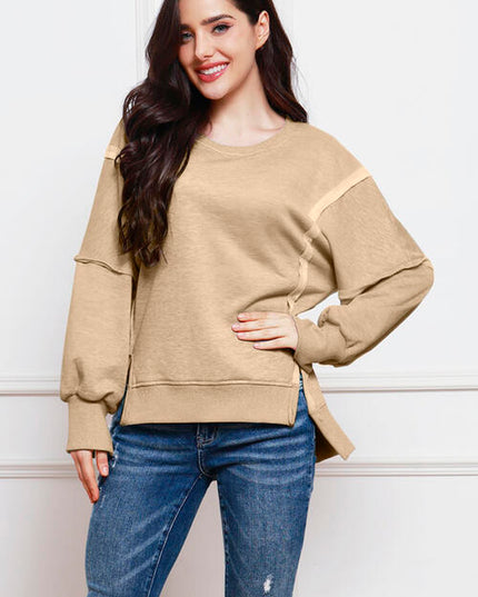 Exposed Seam High-Low Slit Sweatshirt