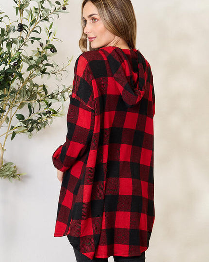 Heimish Full Size Plaid Button Front Hooded Shirt