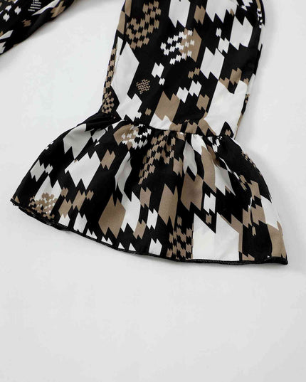 Printed Cold-Shoulder Flare Leg Jumpsuit