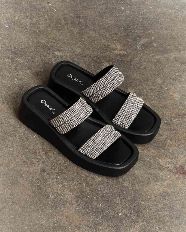 Qupid Bright Mind Platform Wedge Rhinestone Sandal